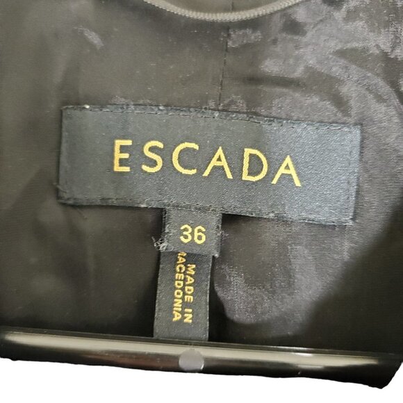 Escada Silk Brocade Lined Blazer Top Womens 36 Mock Neck Navy Blue Office Formal - Picture 3 of 11